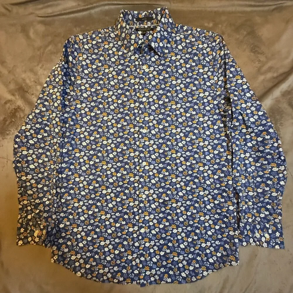 Banana Republic blue floral print long sleeve button up shirt - Size L - 0374